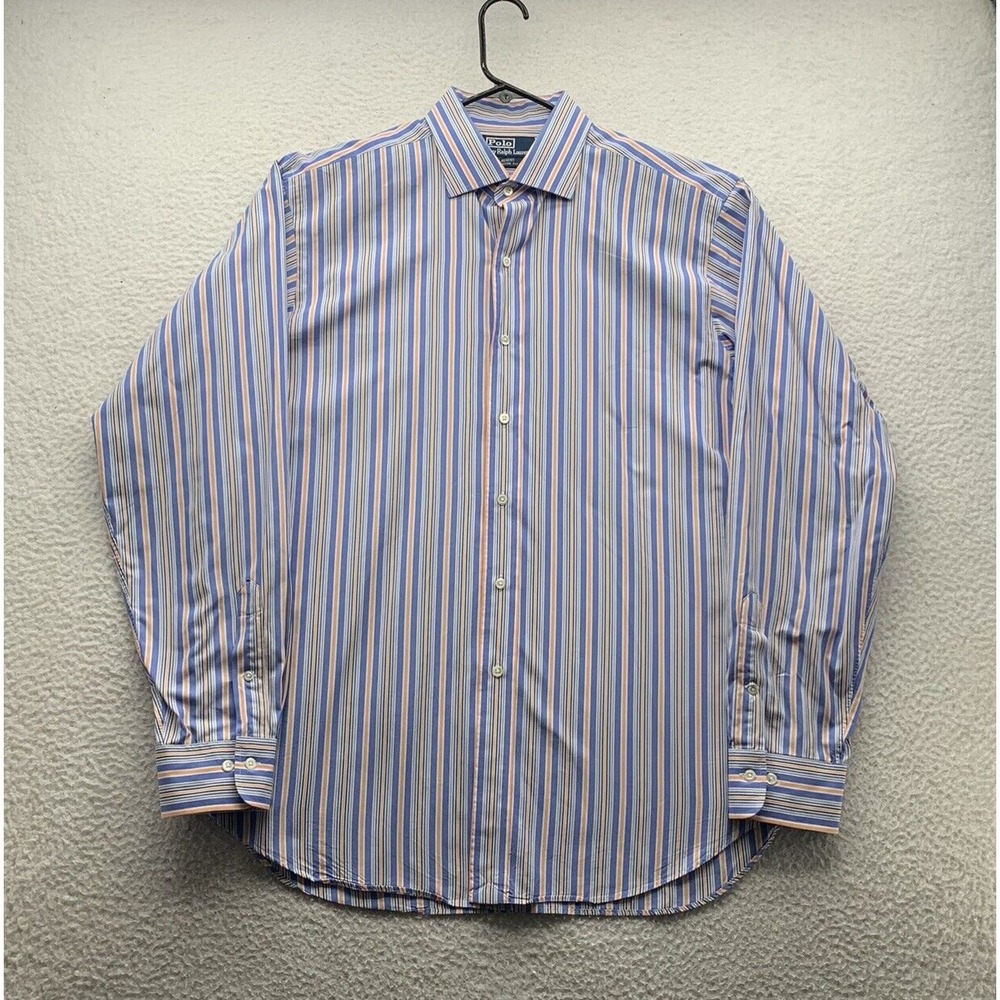 Polo Ralph Lauren Regent‎ Shirt Mens 17 XL Classic Fit Retro Orange Blue Striped